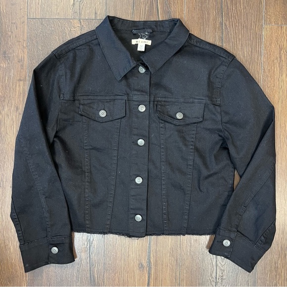 Miami black denim jean jacket with raw hem SZ MED - Picture 1 of 4